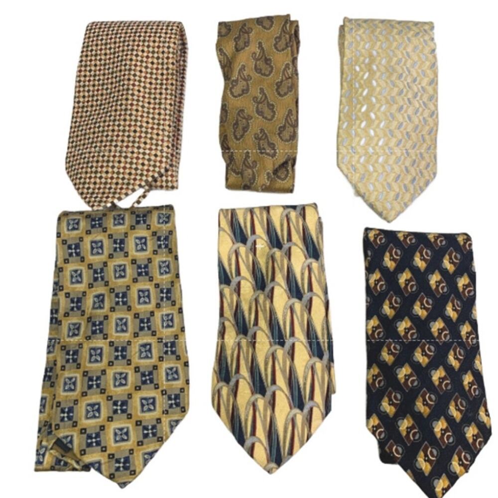 6 Gold Black Yellow Striped Geometric Dot Vintage and Modern Mens Neck Ties